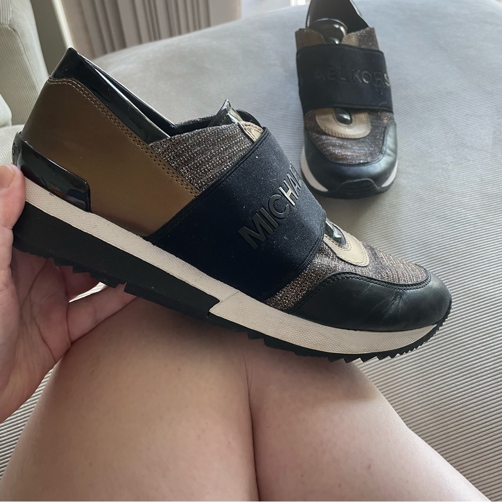 Gold and black slip on shoes, Michael Kors, size 7.5